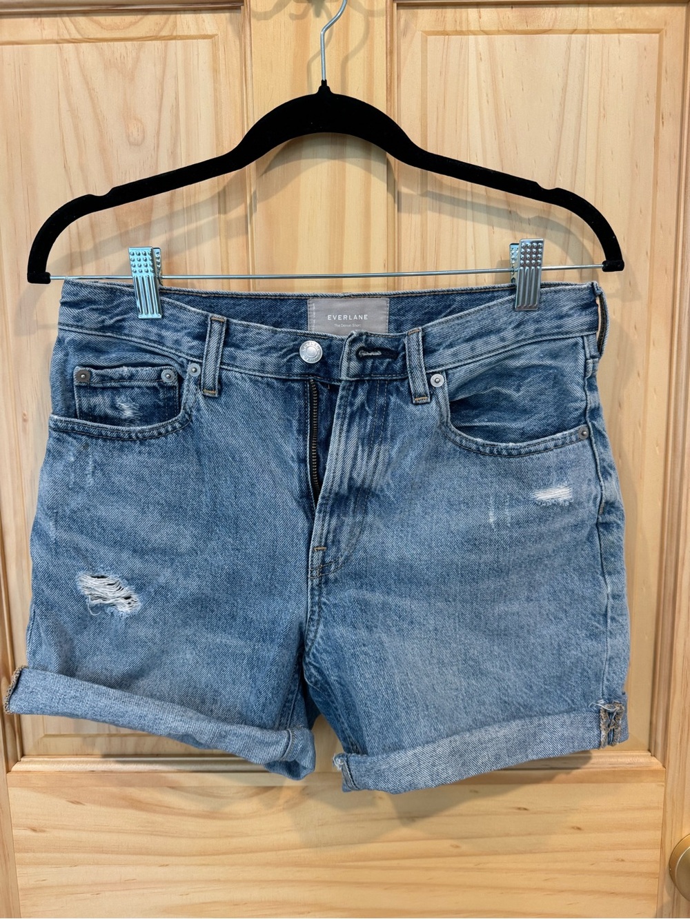 Everlane Light Blue Distressed Roll-Cuff Denim Shorts